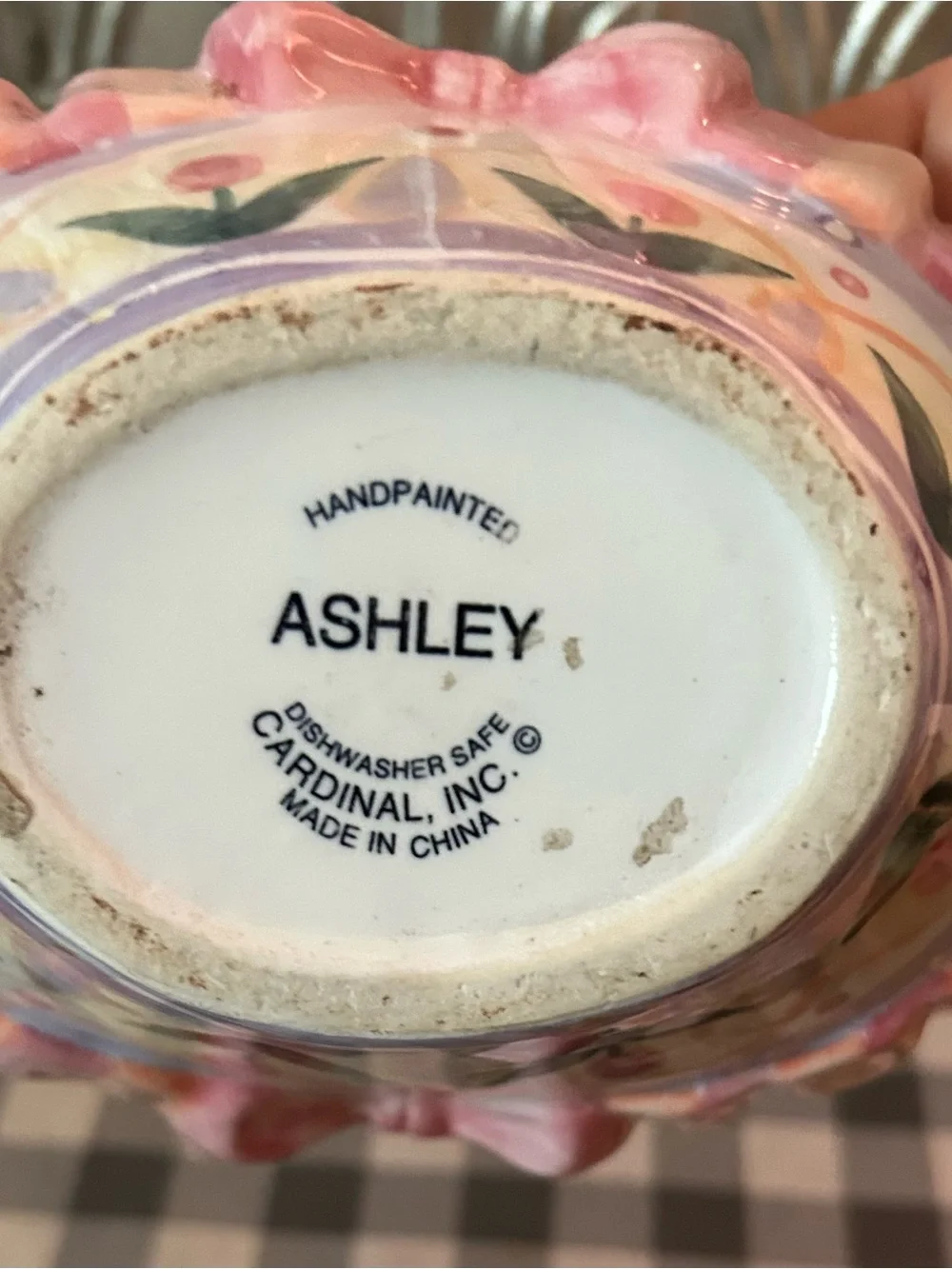 Ashley By 26 International Handpainted Floral Ceramic Piece in Pink and Purple